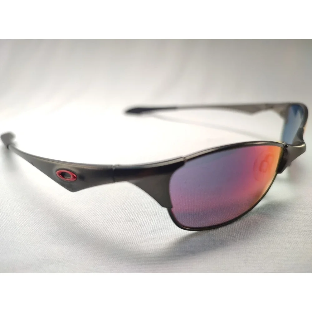 Oakley Wiretap 1.0 Sunglasses Gunmetal Red Iridium Mirror Wrap Vintage 2000s